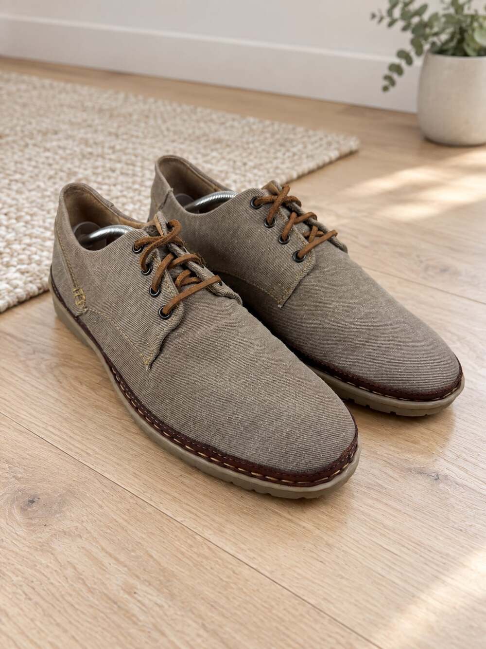 Born Gilles Men’s Oxford Shoes 11 Taupe Canvas Lace Up Casual Comfort H52917